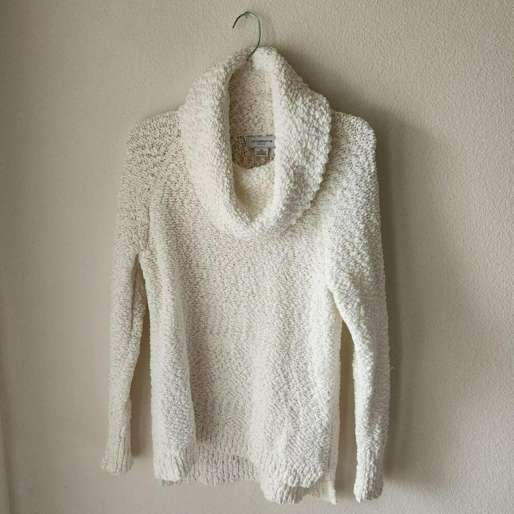 Liz Claiborne Women's White Cowl Neck Sweater Cozy Sz Petite M